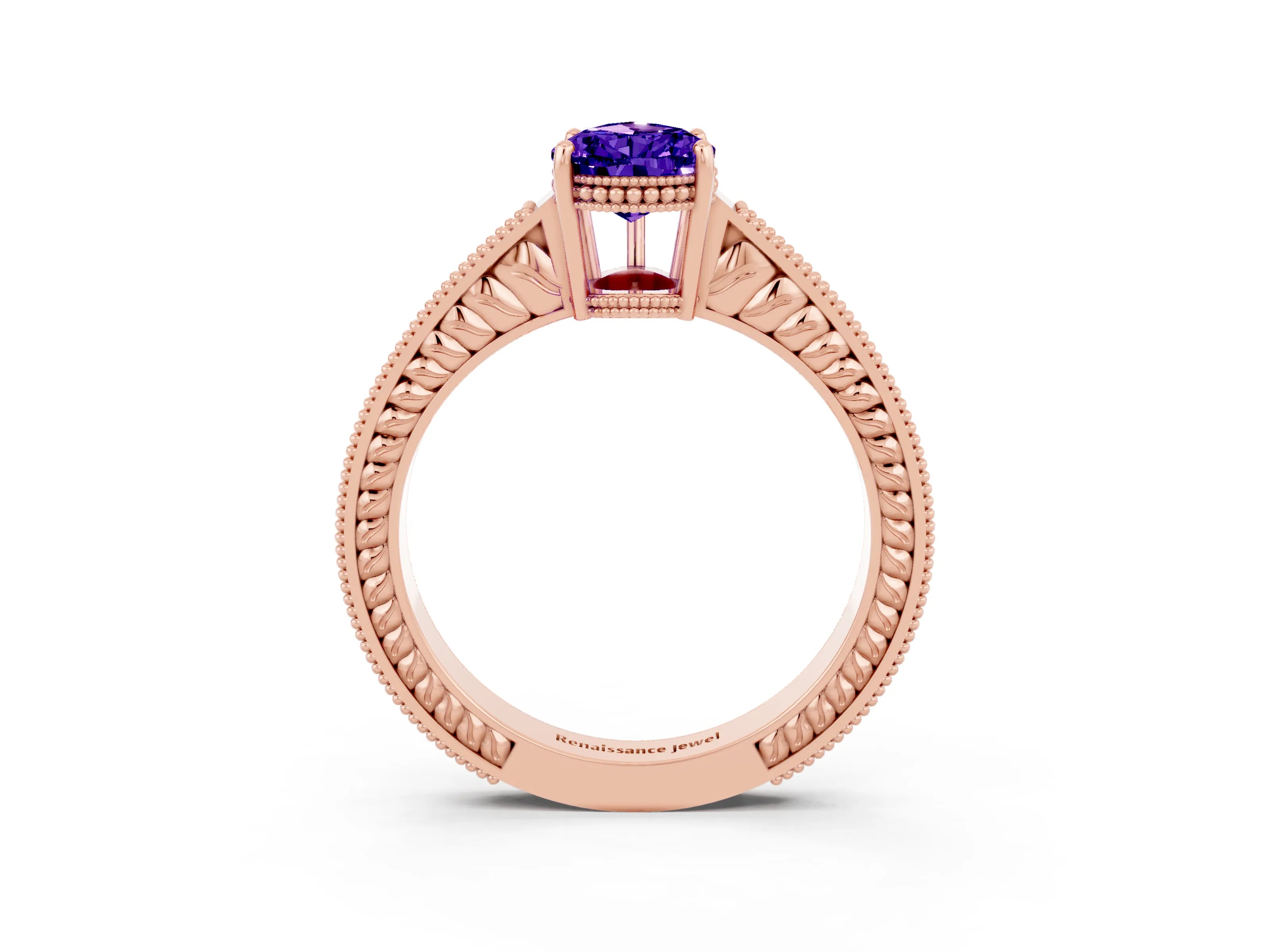 Rose gold Pear Cut Tanzanite Engagement Ring with Milgrain Channel Set Band and Prong Setting_3