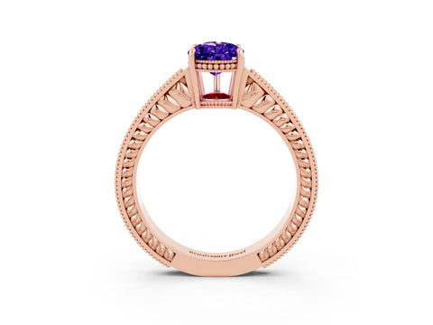 Rose gold Pear Cut Tanzanite Engagement Ring with Milgrain Channel Set Band and Prong Setting_3