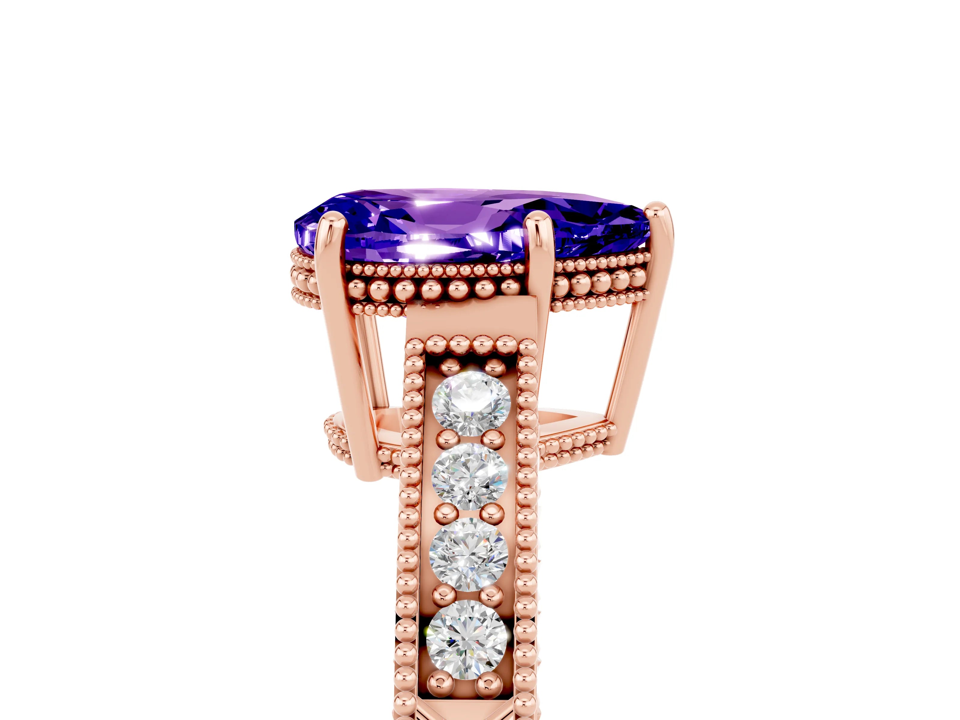 Rose gold Pear Cut Tanzanite Engagement Ring with Milgrain Channel Set Band and Prong Setting_5