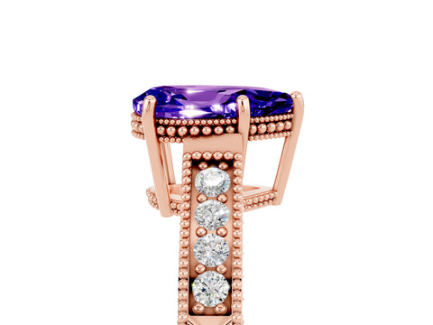 Rose gold Pear Cut Tanzanite Engagement Ring with Milgrain Channel Set Band and Prong Setting_5
