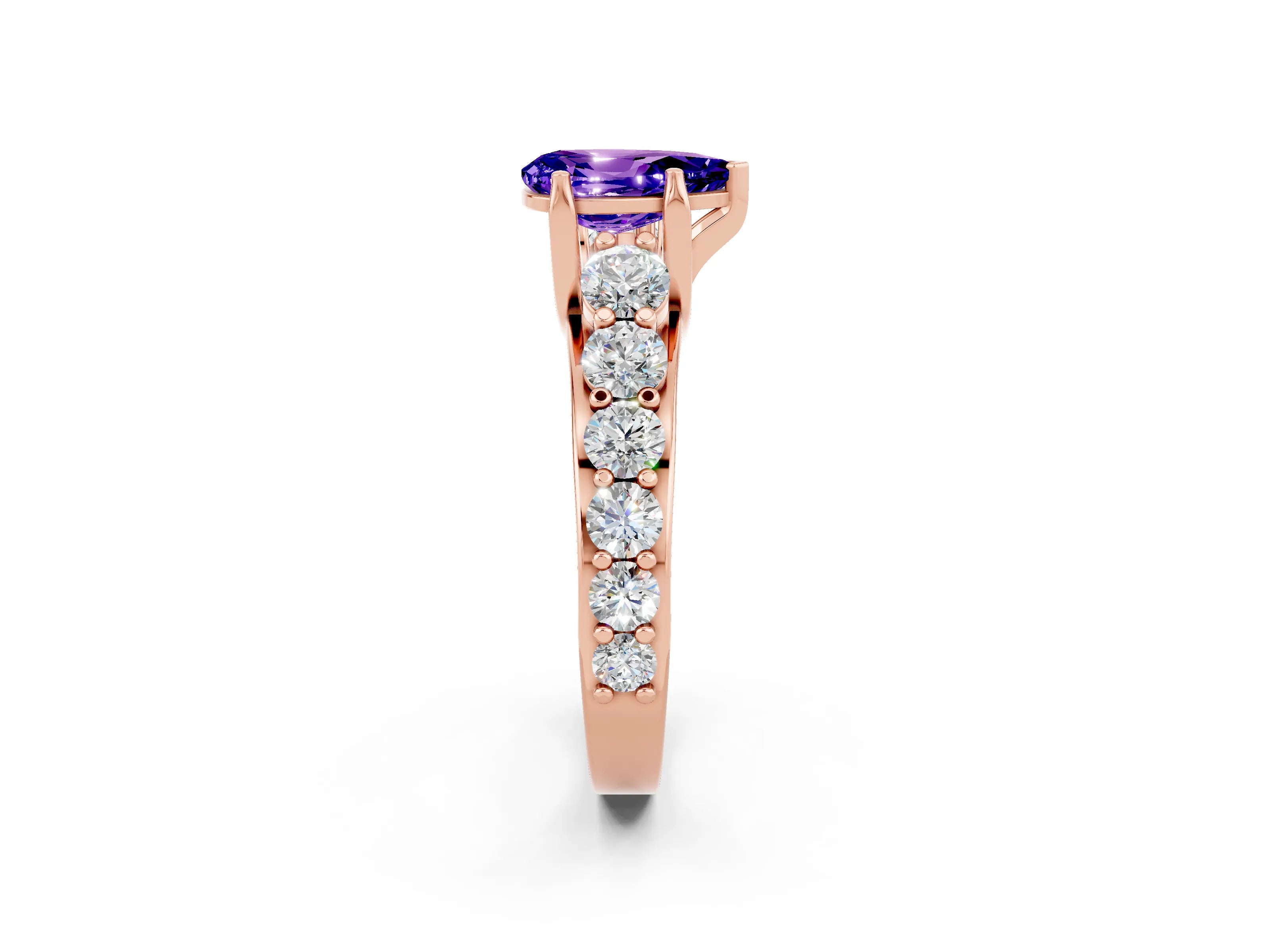 Rose gold Pear Cut Tanzanite Engagement Ring with Pavé Band and Four-Prong Setting_2