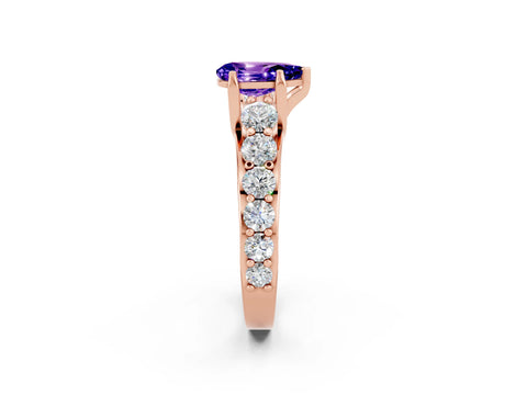 Rose gold Pear Cut Tanzanite Engagement Ring with Pavé Band and Four-Prong Setting_2
