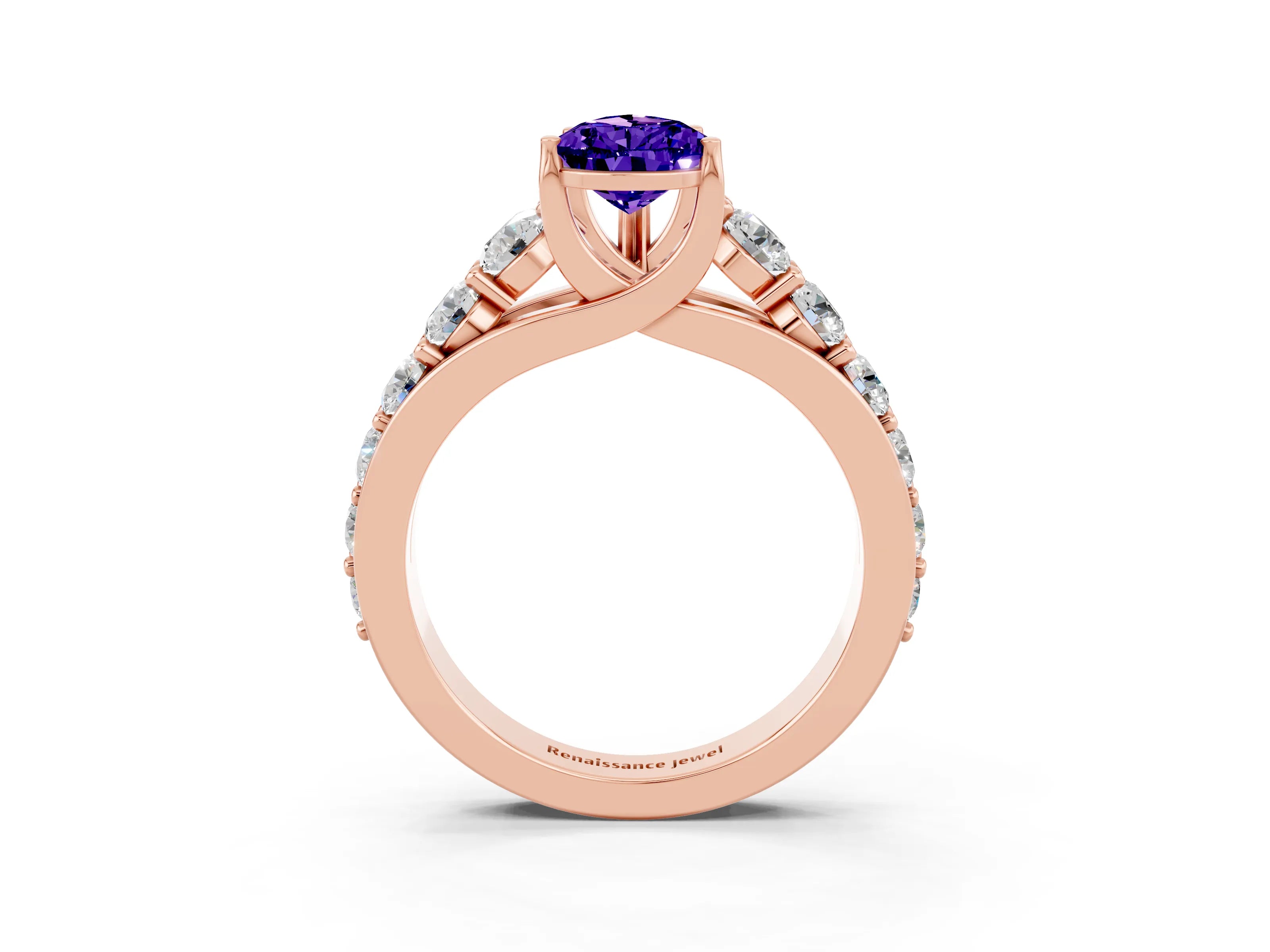Rose gold Pear Cut Tanzanite Engagement Ring with Pavé Band and Four-Prong Setting_3