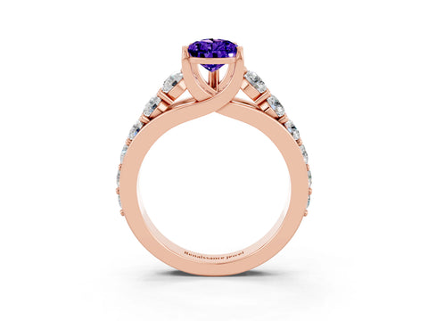 Rose gold Pear Cut Tanzanite Engagement Ring with Pavé Band and Four-Prong Setting_3