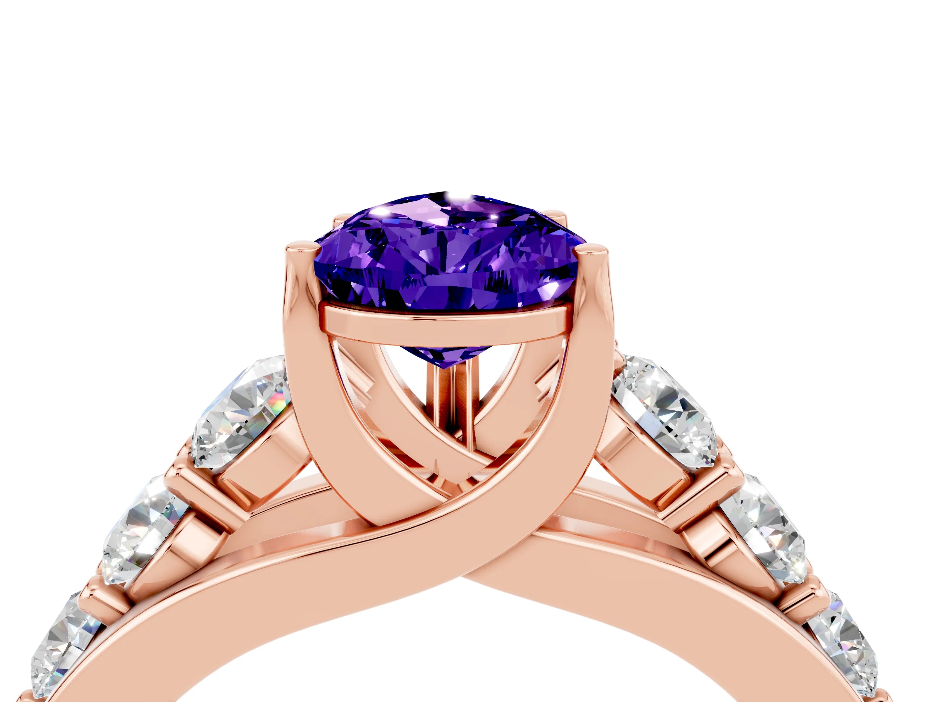 Rose gold Pear Cut Tanzanite Engagement Ring with Pavé Band and Four-Prong Setting_4