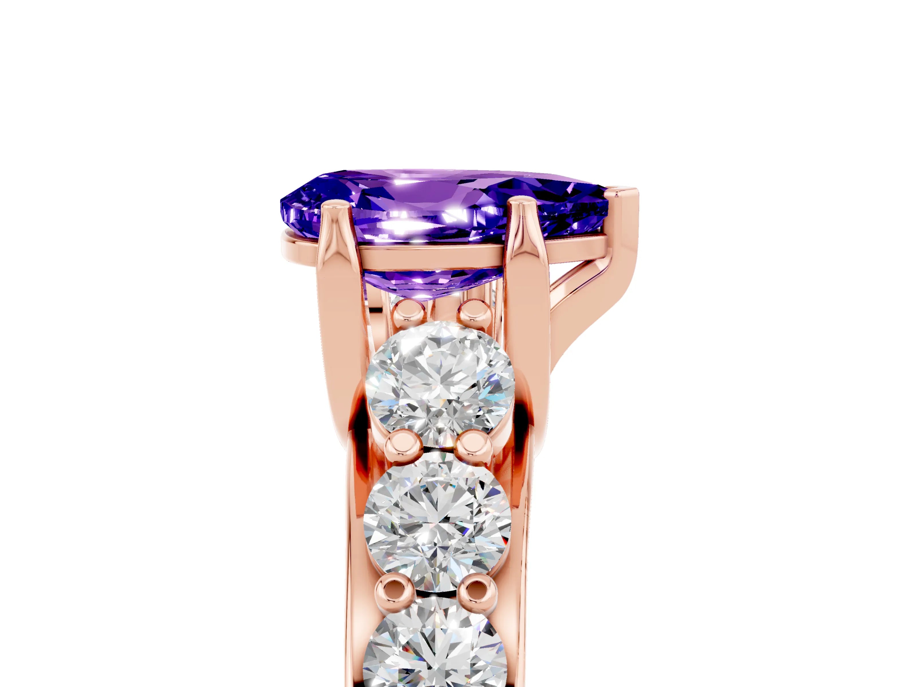 Rose gold Pear Cut Tanzanite Engagement Ring with Pavé Band and Four-Prong Setting_5