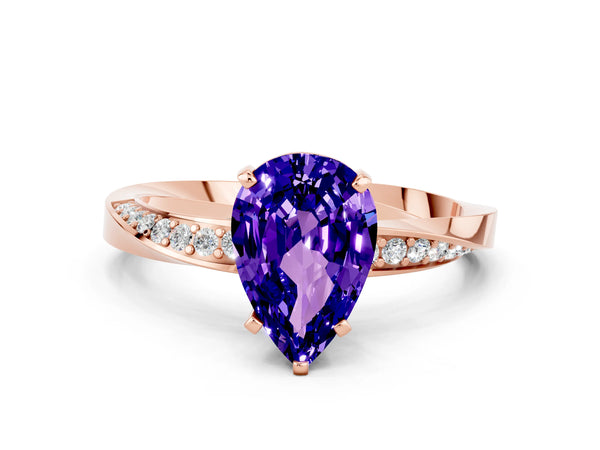 Rose gold Pear Cut Tanzanite Engagement Ring with Side Stone Accents and Four-Prong Setting