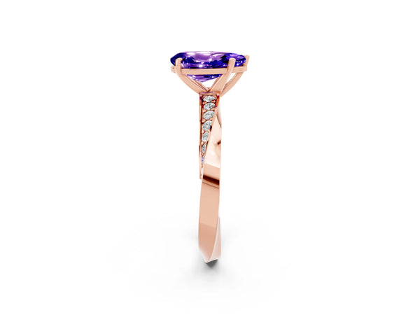 Rose gold Pear Cut Tanzanite Engagement Ring with Side Stone Accents and Four-Prong Setting