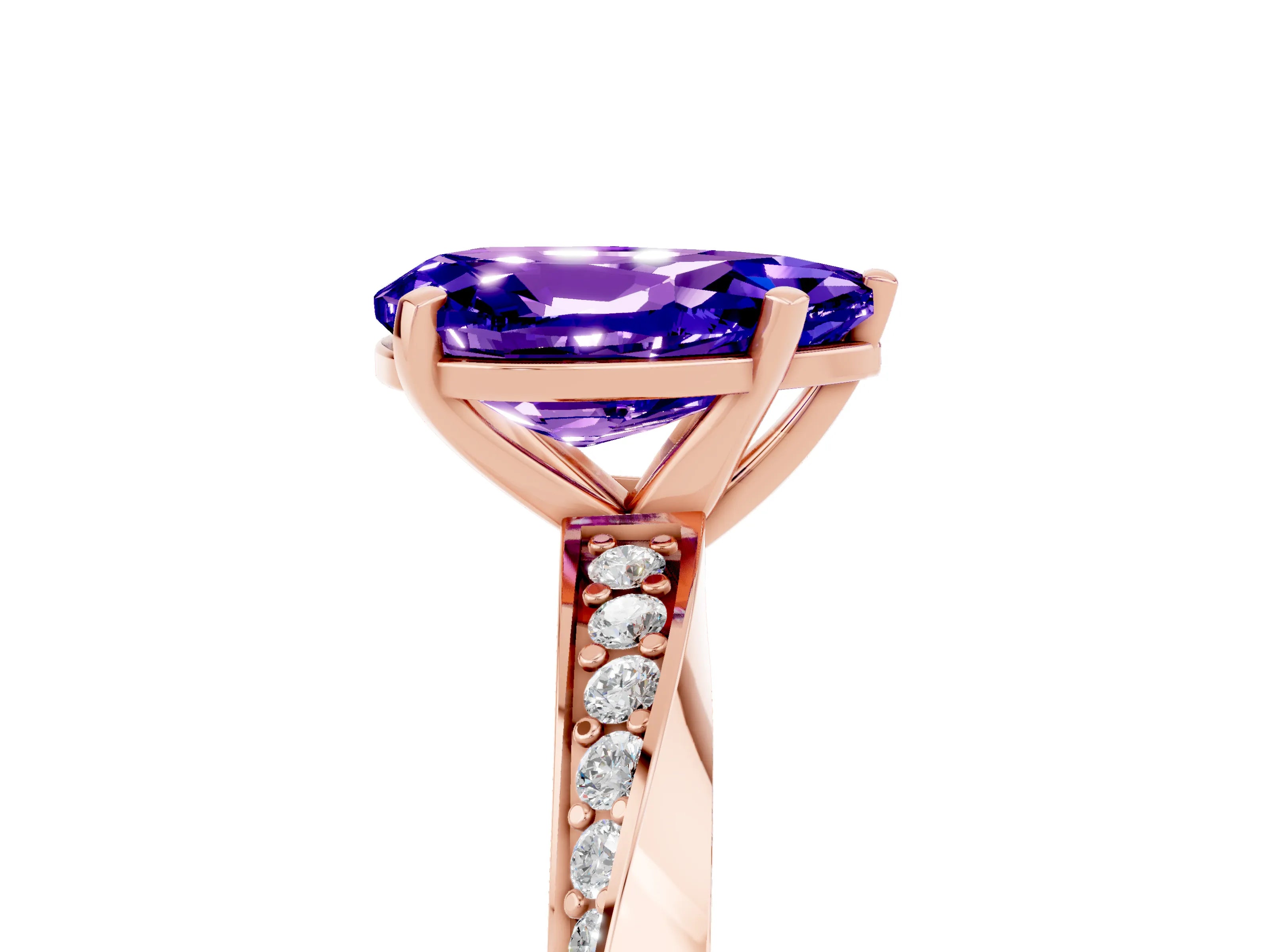 Rose gold Pear Cut Tanzanite Engagement Ring with Side Stone Accents and Four-Prong Setting_32