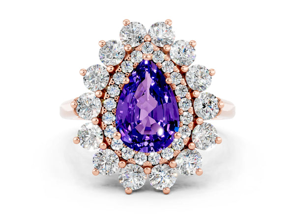 Rose gold Pear Cut Tanzanite Floral Double Halo Engagement Ring with Prong Setting