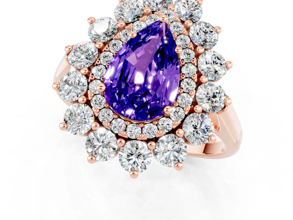 Rose gold Pear Cut Tanzanite Floral Double Halo Engagement Ring with Prong Setting