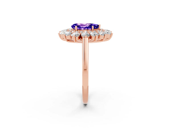 Rose gold Pear Cut Tanzanite Floral Double Halo Engagement Ring with Prong Setting