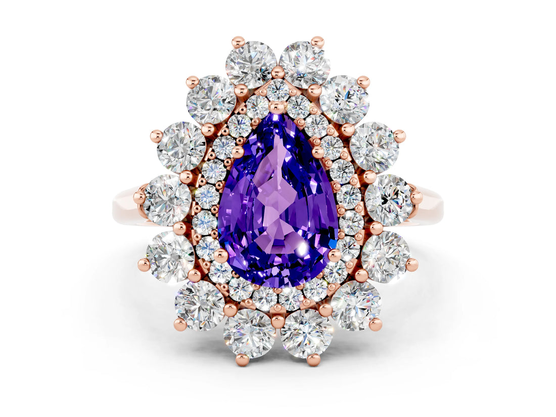 Rose gold Pear Cut Tanzanite Floral Double Halo Engagement Ring with Prong Setting_60