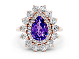 Rose gold Pear Cut Tanzanite Floral Double Halo Engagement Ring with Prong Setting_60