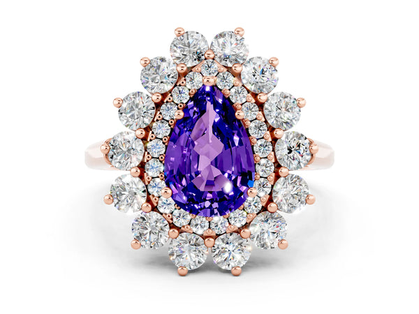 Rose gold Pear Cut Tanzanite Floral Double Halo Engagement Ring with Prong Setting