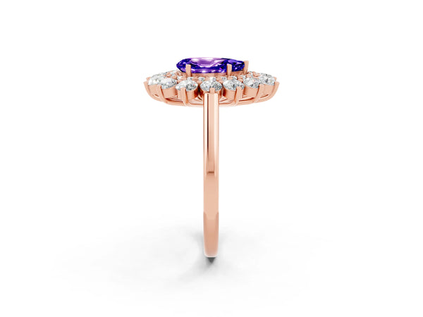 Rose gold Pear Cut Tanzanite Floral Double Halo Engagement Ring with Prong Setting