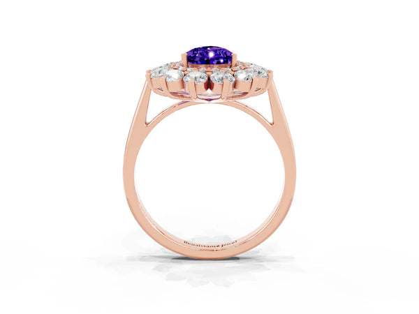 Rose gold Pear Cut Tanzanite Floral Double Halo Engagement Ring with Prong Setting