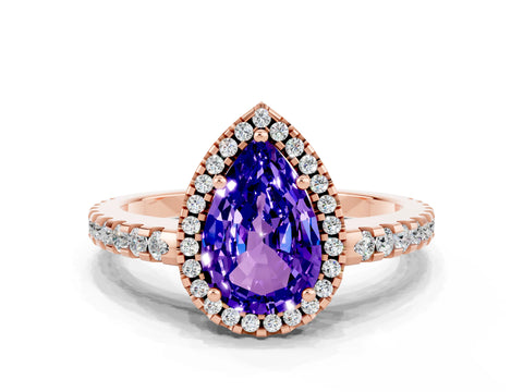Rose gold Pear Cut Tanzanite Halo Engagement Ring with Pavé Band and Prong Setting_12