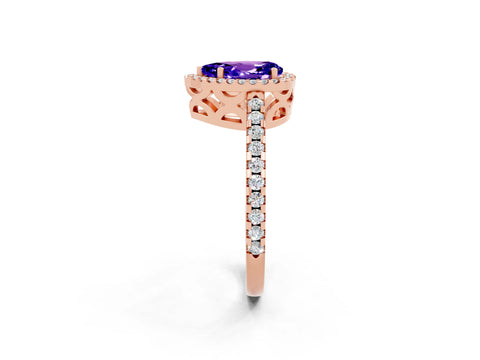 Rose gold Pear Cut Tanzanite Halo Engagement Ring with Pavé Band and Prong Setting_14