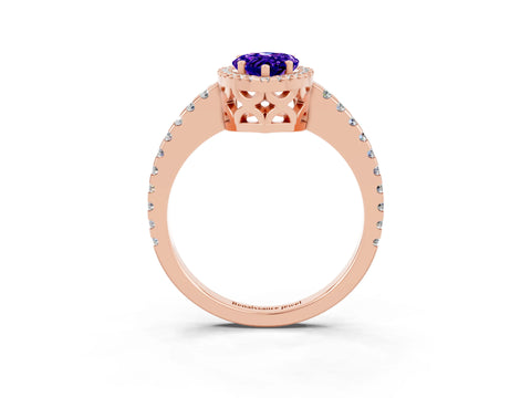 Rose gold Pear Cut Tanzanite Halo Engagement Ring with Pavé Band and Prong Setting_15