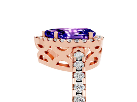 Rose gold Pear Cut Tanzanite Halo Engagement Ring with Pavé Band and Prong Setting_17
