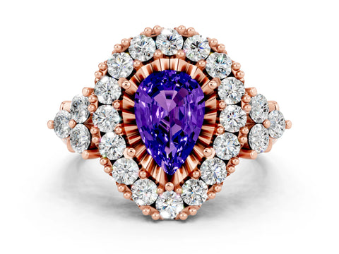 Rose gold Pear Cut Tanzanite Halo Ring with Pavé Band and Four-Prong Setting_12