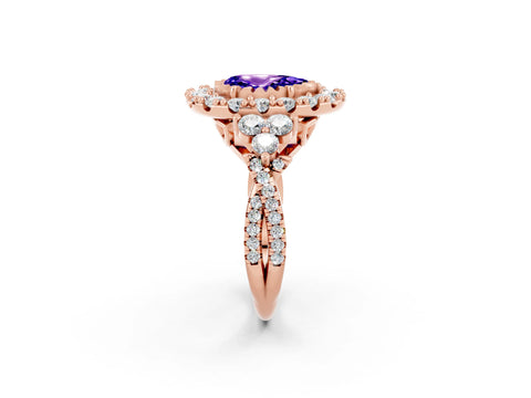 Rose gold Pear Cut Tanzanite Halo Ring with Pavé Band and Four-Prong Setting_14