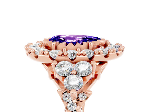 Rose gold Pear Cut Tanzanite Halo Ring with Pavé Band and Four-Prong Setting_17