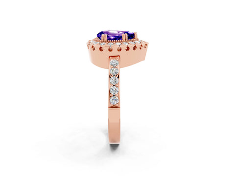 Rose gold Pear Cut Tanzanite Halo Ring with Pavé Band and Prong Setting_2
