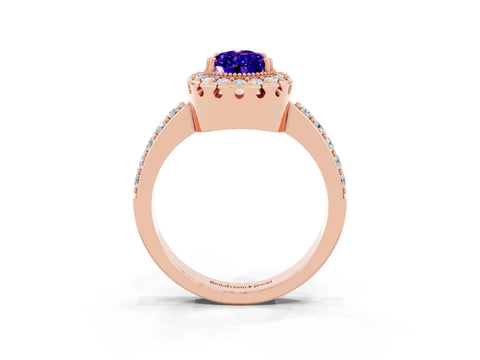Rose gold Pear Cut Tanzanite Halo Ring with Pavé Band and Prong Setting_3