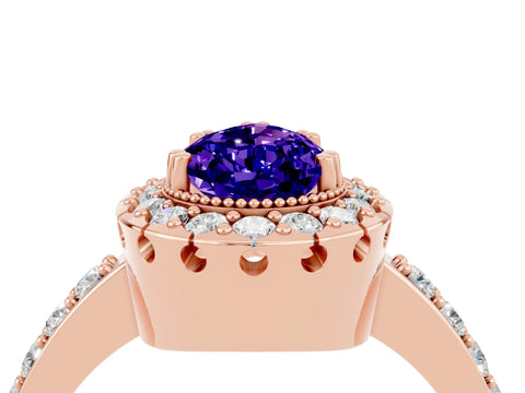 Rose gold Pear Cut Tanzanite Halo Ring with Pavé Band and Prong Setting_4