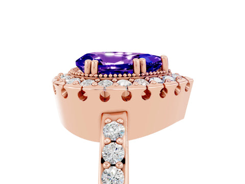 Rose gold Pear Cut Tanzanite Halo Ring with Pavé Band and Prong Setting_5