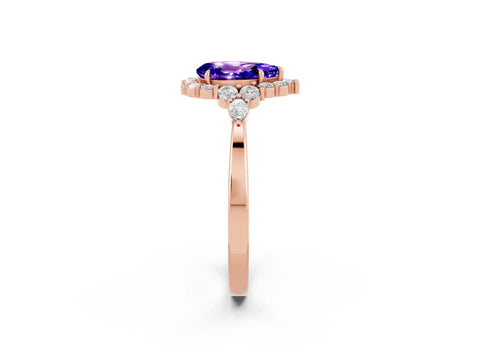 Rose gold Pear Cut Tanzanite Halo Ring with Pear Side Stones and Prong Setting_14