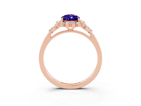 Rose gold Pear Cut Tanzanite Halo Ring with Pear Side Stones and Prong Setting_15