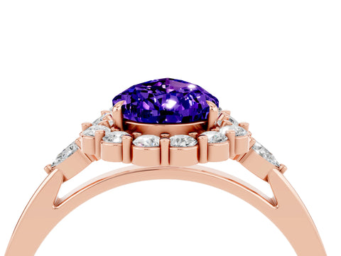 Rose gold Pear Cut Tanzanite Halo Ring with Pear Side Stones and Prong Setting_16