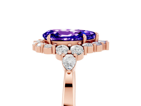 Rose gold Pear Cut Tanzanite Halo Ring with Pear Side Stones and Prong Setting_17