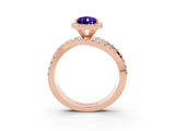 Rose gold Pear Cut Tanzanite Halo Ring with Round Split Shank and Prong Setting_63