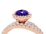 Rose gold Pear Cut Tanzanite Halo Ring with Round Split Shank and Prong Setting_64