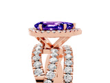 Rose gold Pear Cut Tanzanite Halo Ring with Round Split Shank and Prong Setting_65