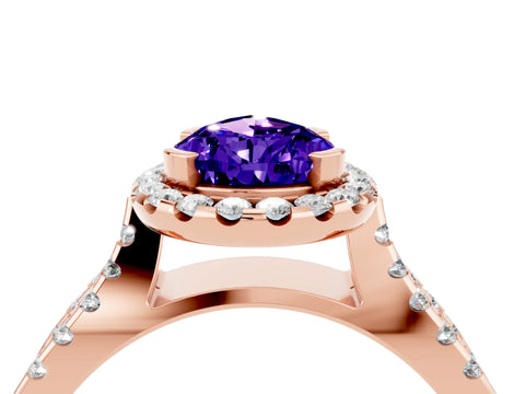 Rose gold Pear Cut Tanzanite Halo Ring with Split Shank Pavé Band and Prong Setting_4