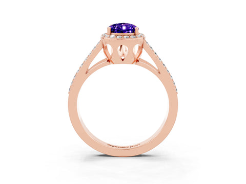 Rose gold Pear Cut Tanzanite Halo Ring with Split Shank U-Prong Band and Four-Prong Setting_3