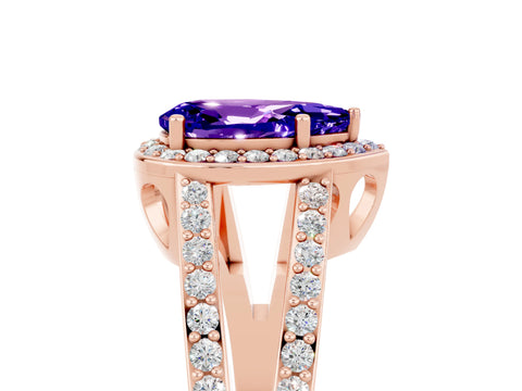 Rose gold Pear Cut Tanzanite Halo Ring with Split Shank U-Prong Band and Four-Prong Setting_5