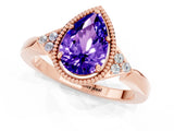 Rose gold Pear Cut Tanzanite Halo Ring with Tapered Band and Four-Prong Setting_1