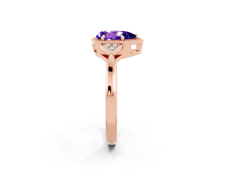 Rose gold Pear Cut Tanzanite Halo Ring with Tapered Band and Four-Prong Setting_2