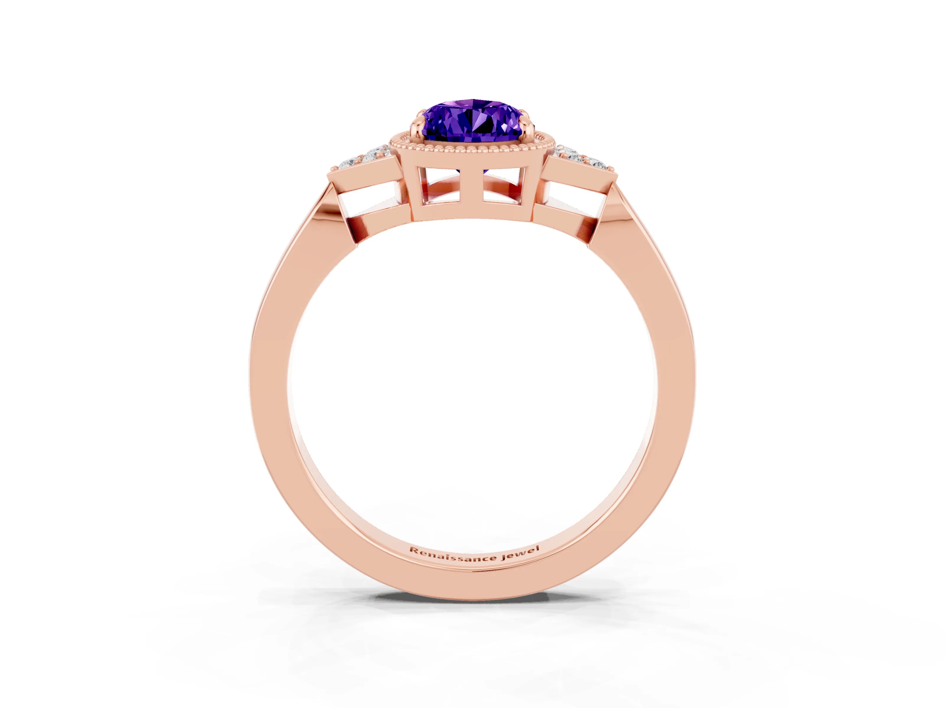 Rose gold Pear Cut Tanzanite Halo Ring with Tapered Band and Four-Prong Setting_3