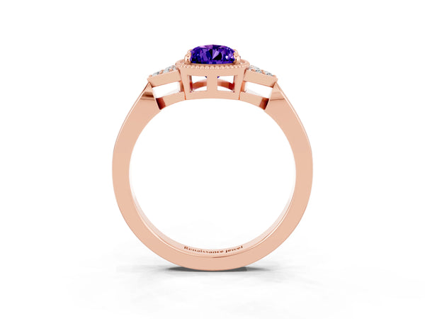 Rose gold Pear Cut Tanzanite Halo Ring with Tapered Band and Four-Prong Setting