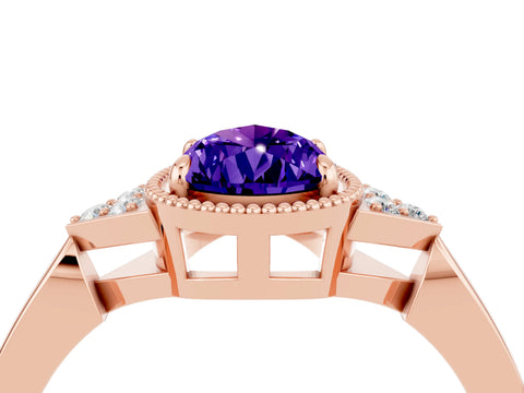 Rose gold Pear Cut Tanzanite Halo Ring with Tapered Band and Four-Prong Setting_4