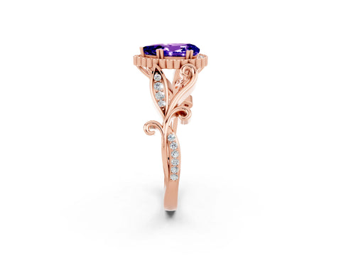 Rose gold Pear Cut Tanzanite Halo Ring with Vintage Split Shank and Four-Prong Setting_2