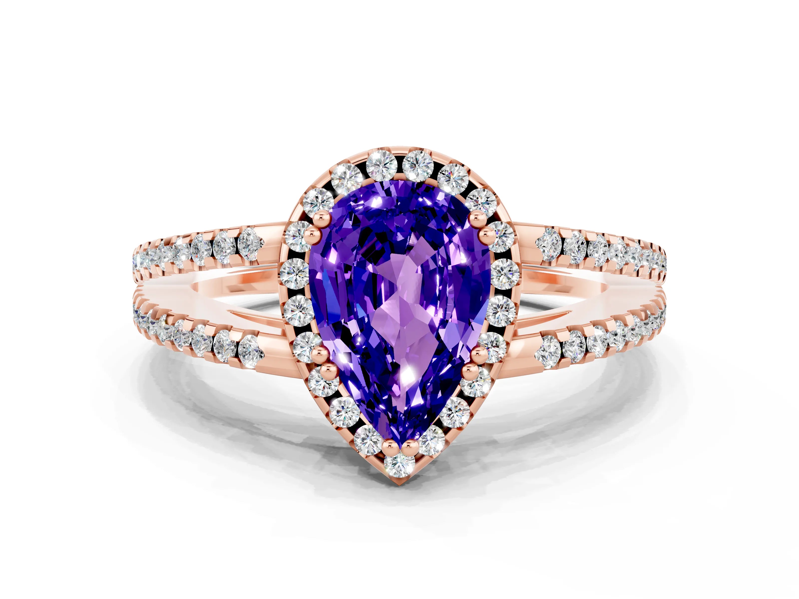 Rose gold Pear Cut Tanzanite Halo Split Shank Engagement Ring_12