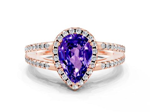 Rose gold Pear Cut Tanzanite Halo Split Shank Engagement Ring_12